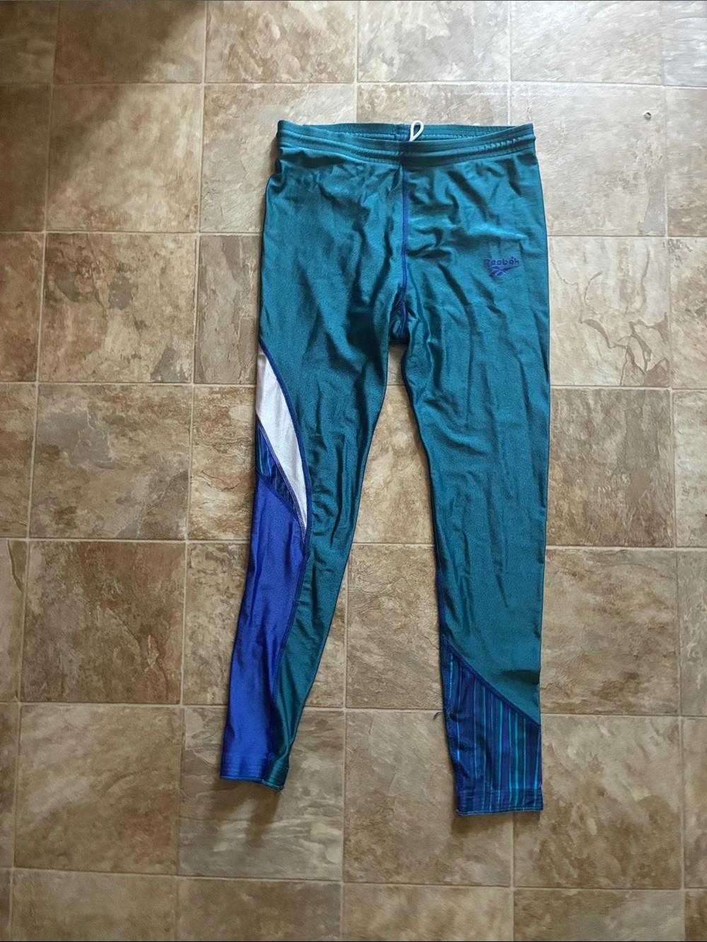 Reebok Men’s Teal Swim Rash Guard Tights with Blue and White Panels